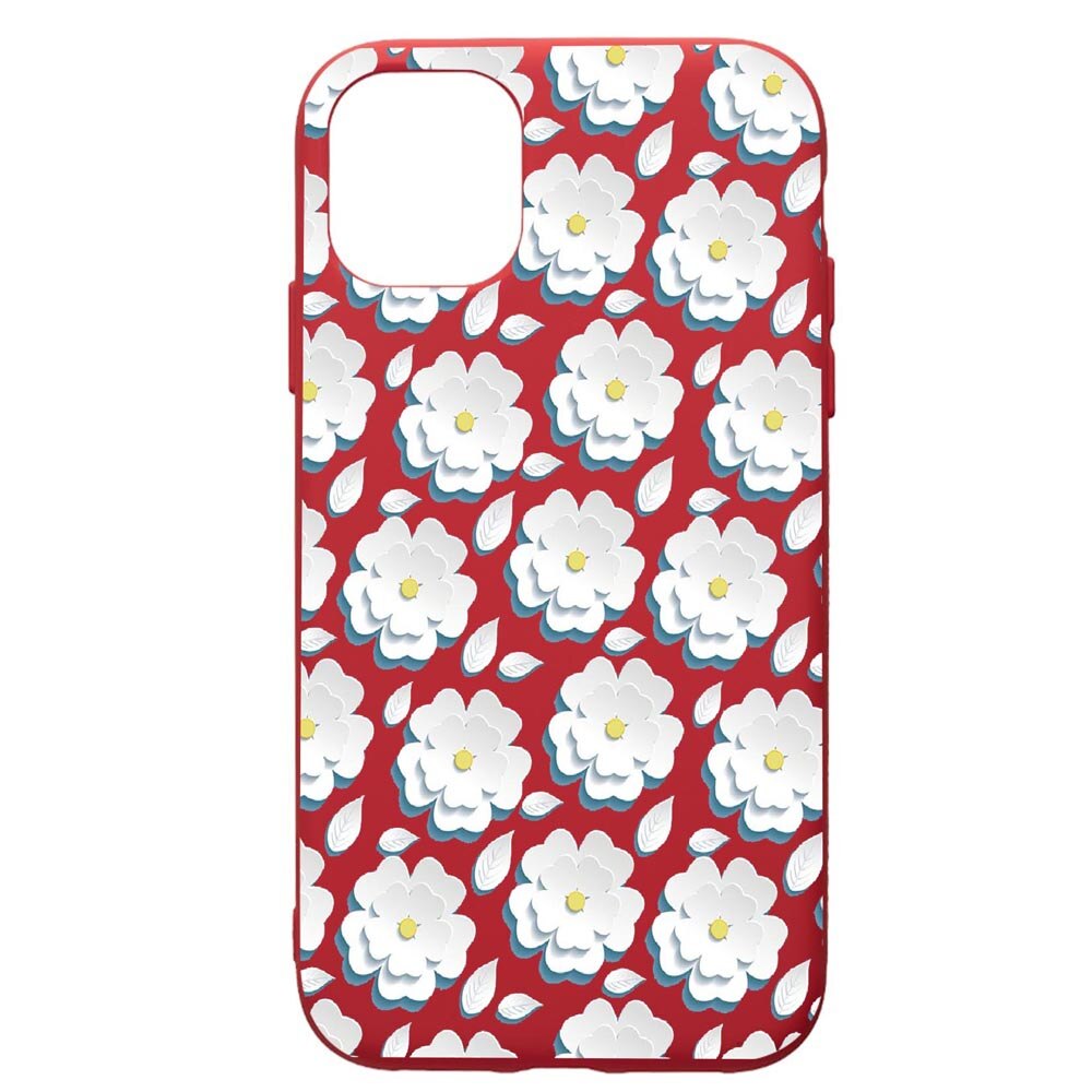 Husa de protectie Apple iPhone 11, Daisy White Flower, silicon, cu interiorul din material textil, protectie camera, Red, PR683