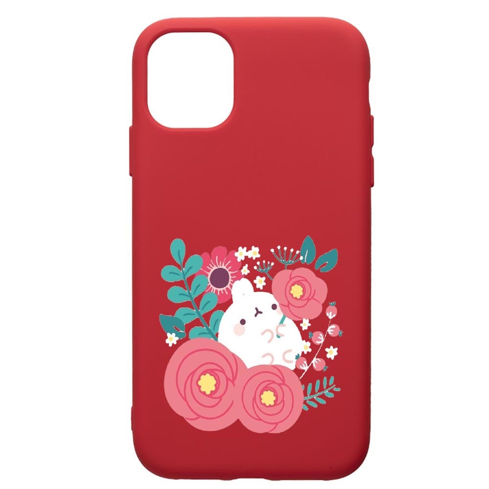Husa de protectie Samsung Galaxy A51, Rabbit in Flowers, silicon, cu interiorul din material textil, protectie camera, Red, PR686