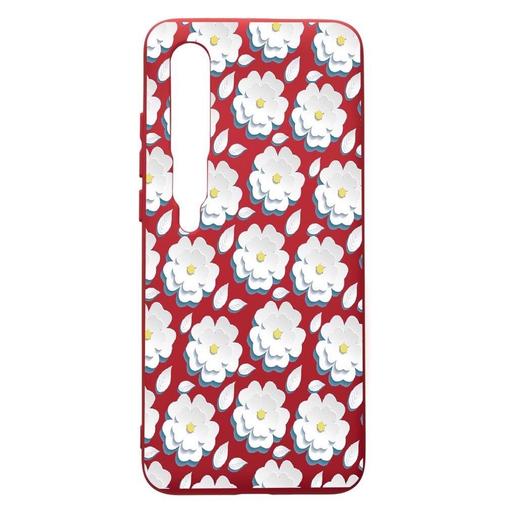 Husa de protectie Xiaomi Mi 10 / Mi 10 Pro, Daisy White Flower, silicon, cu interiorul din material textil, protectie camera, Red, PR683