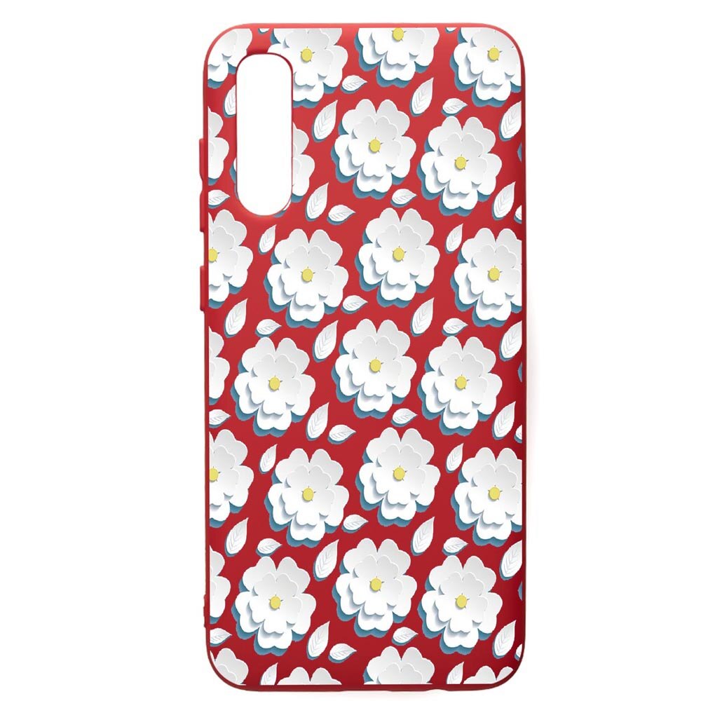 Husa de protectie Samsung Galaxy A70, Daisy White Flower, silicon, cu interiorul din material textil, protectie camera, Red, PR683