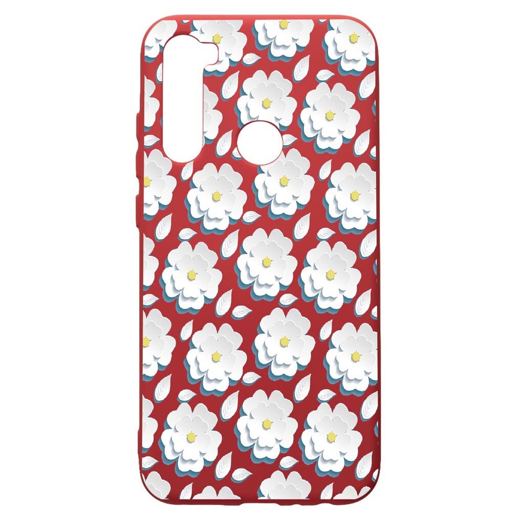 Husa de protectie Xiaomi Redmi Note 8, Daisy White Flower, silicon, cu interiorul din material textil, protectie camera, Red, PR683