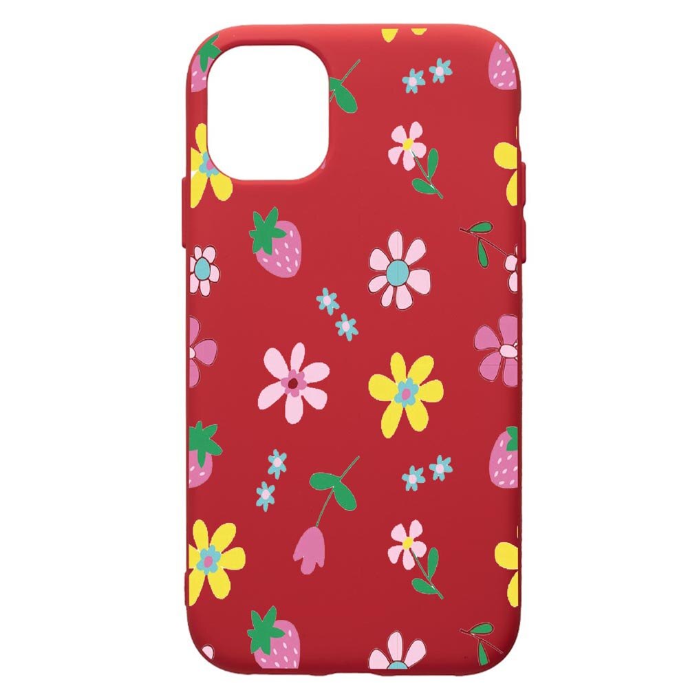 Husa de protectie Apple iPhone 11, Flowers, silicon, cu interiorul din material textil, protectie camera, Red, PR687