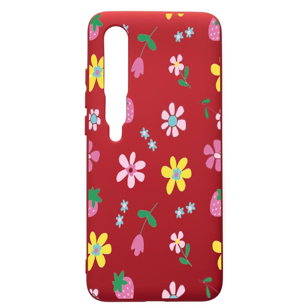 Husa de protectie Xiaomi Mi 10 / Mi 10 Pro, Flowers, silicon, cu interiorul din material textil, protectie camera, Red, PR687