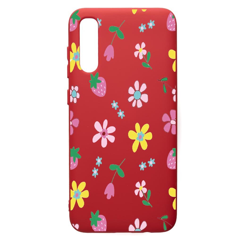 Husa de protectie Samsung Galaxy A70, Flowers, silicon, cu interiorul din material textil, protectie camera, Red, PR687