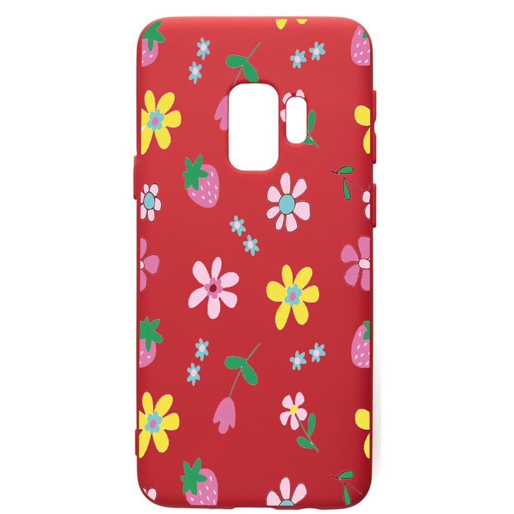 Husa de protectie Samsung Galaxy S9, Flowers, silicon, cu interiorul din material textil, protectie camera, Red, PR687