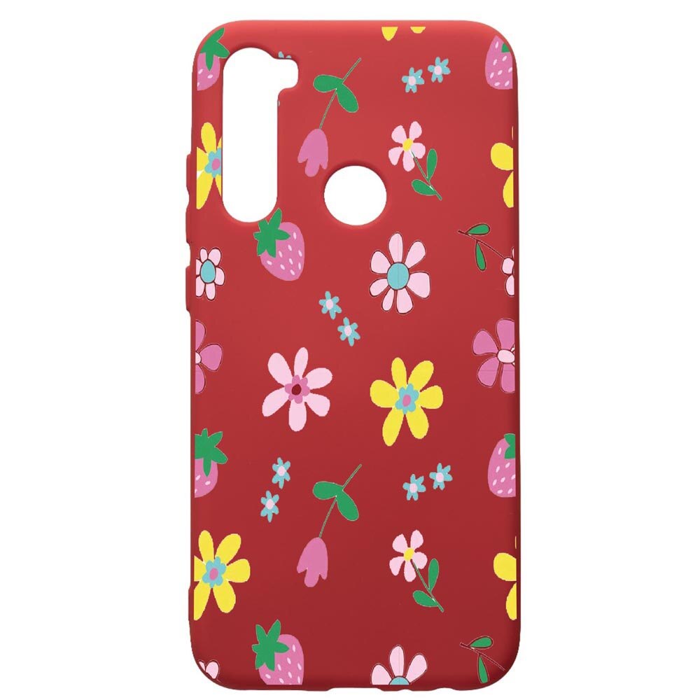 Husa de protectie Xiaomi Redmi Note 8, Flowers, silicon, cu interiorul din material textil, protectie camera, Red, PR687