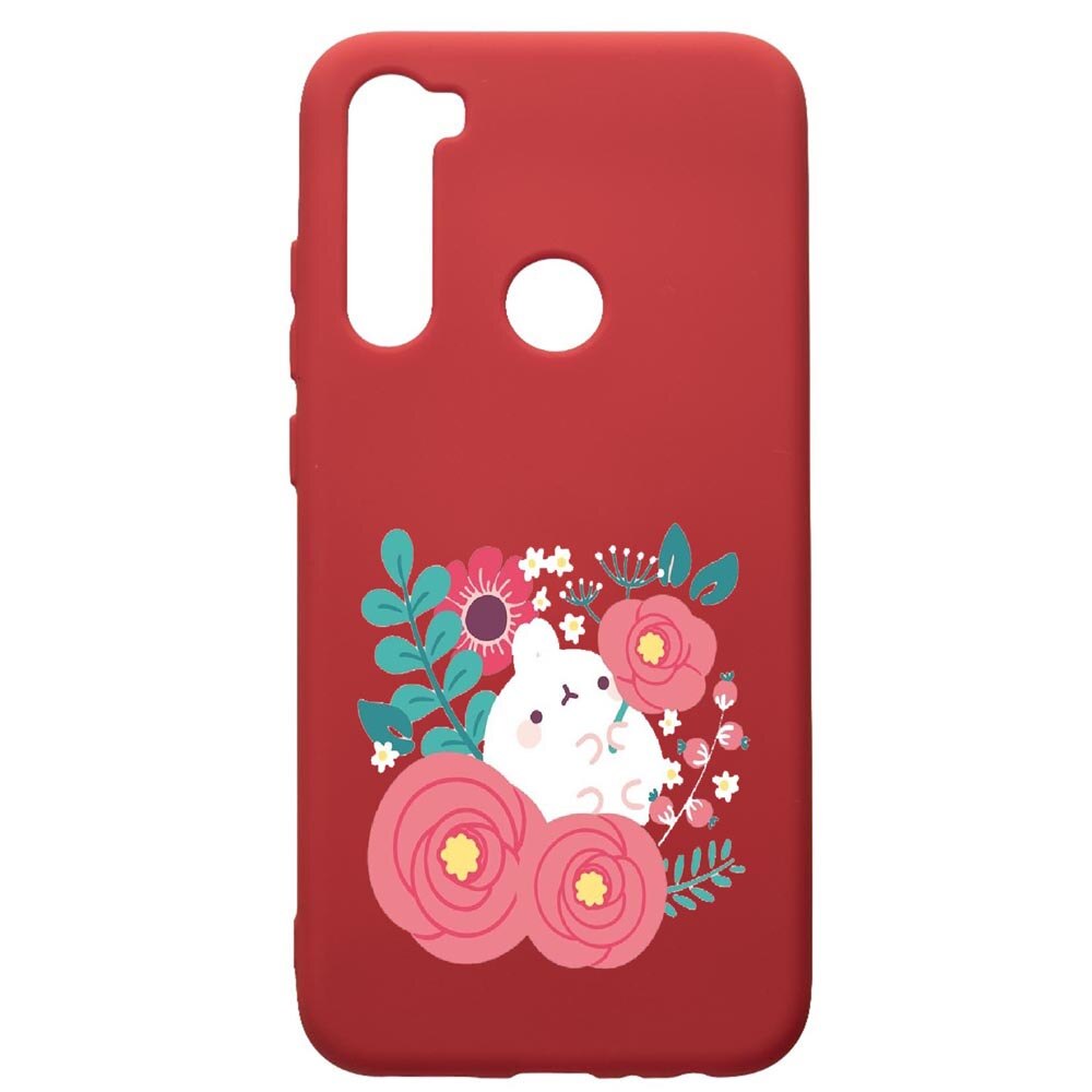 Husa de protectie Xiaomi Redmi Note 8, Rabbit in Flowers, silicon, cu interiorul din material textil, protectie camera, Red, PR686