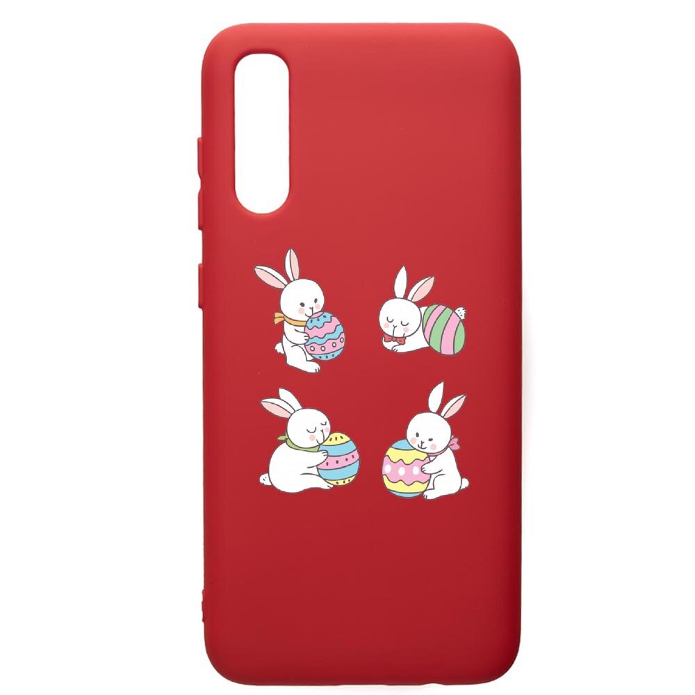 Husa de protectie Samsung Galaxy A70, Rabbits Easter, silicon, cu interiorul din material textil, protectie camera, Red, PR690