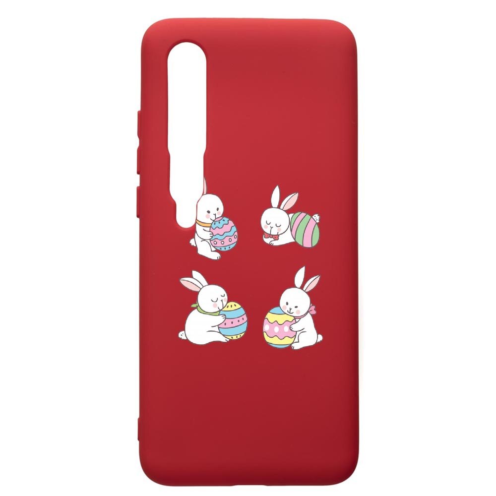 Husa de protectie Xiaomi Mi 10 / Mi 10 Pro, Rabbits Easter, silicon, cu interiorul din material textil, protectie camera, Red, PR690