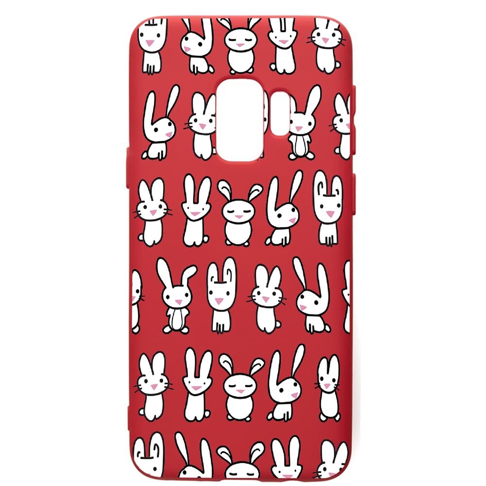 Husa de protectie Samsung Galaxy S9, Rabbits, silicon, cu interiorul din material textil, protectie camera, Red, PR691