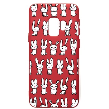 Husa de protectie Samsung Galaxy S9, Rabbits, silicon, cu interiorul din material textil, protectie camera, Red, PR691 Husa de protectie Samsung Galaxy S9, Rabbits, silicon, cu interiorul din material textil, protectie camera, Red, PR691