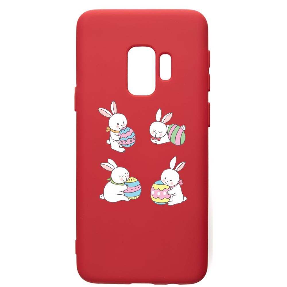 Husa de protectie Samsung Galaxy S9, Rabbits Easter, silicon, cu interiorul din material textil, protectie camera, Red, PR690