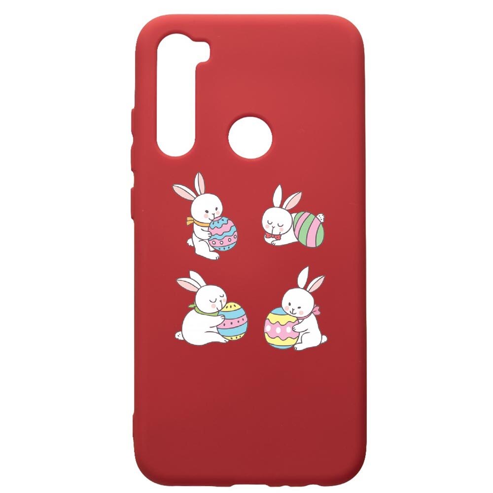 Husa de protectie Xiaomi Redmi Note 8, Rabbits Easter, silicon, cu interiorul din material textil, protectie camera, Red, PR690