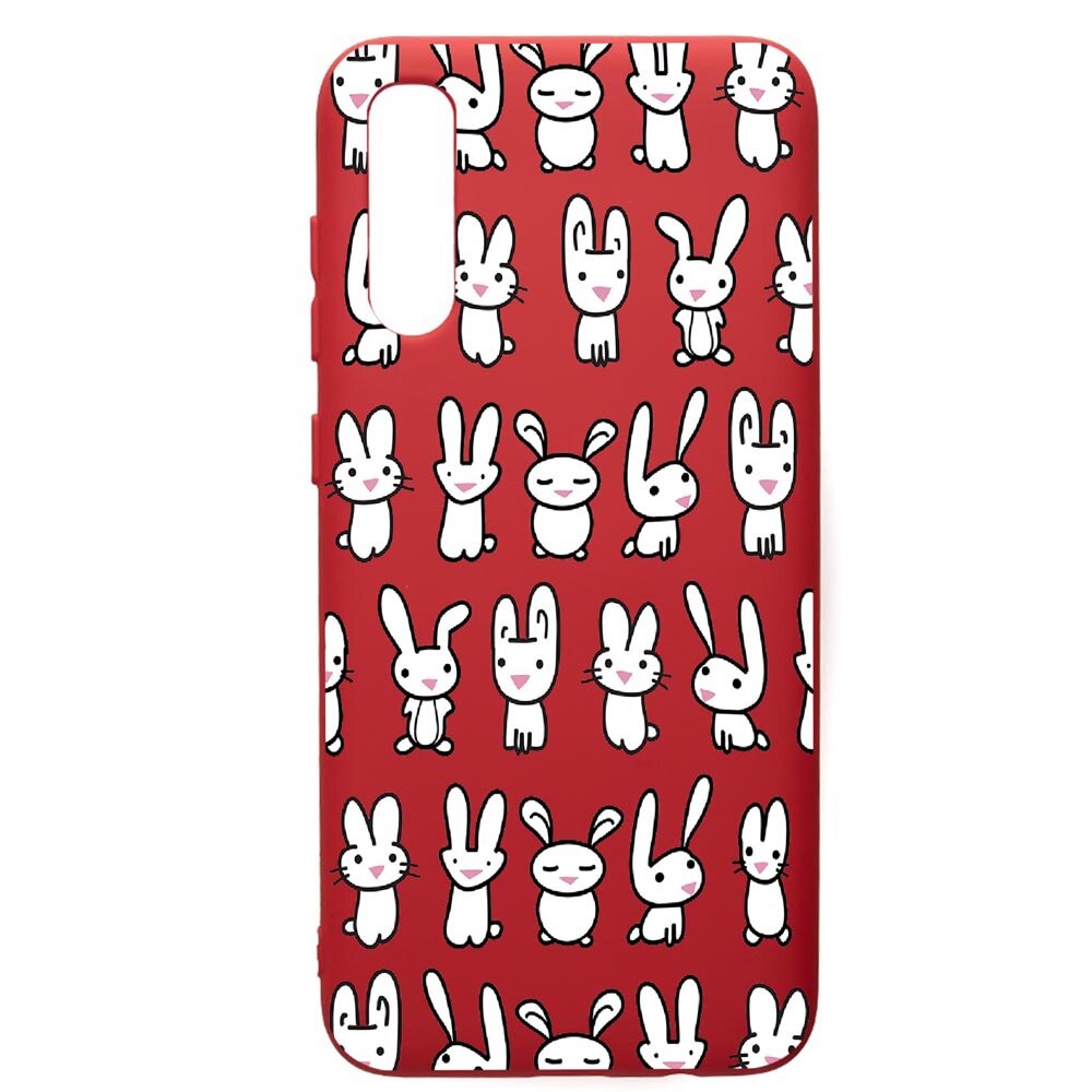 Husa de protectie Samsung Galaxy A70, Rabbits, silicon, cu interiorul din material textil, protectie camera, Red, PR691