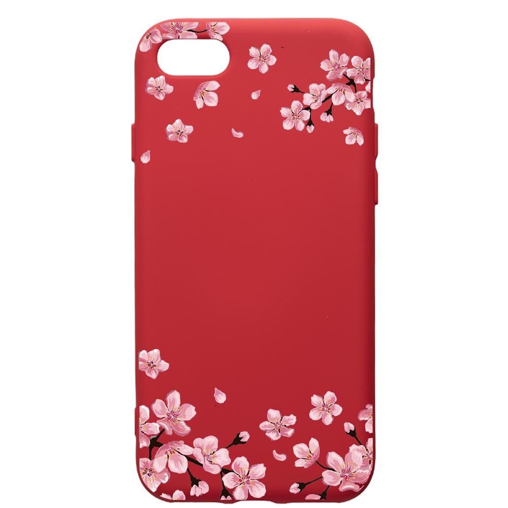 Husa de protectie Apple iPhone 8 Plus / iPhone 7 Plus, Pastel Colors - Flowers, silicon, cu interiorul din material textil, protectie camera, Red, PR694