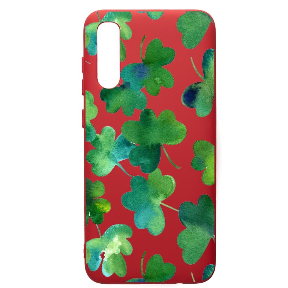 Husa de protectie Samsung Galaxy A30S, Green Leaf, silicon, cu interiorul din material textil, protectie camera, Red, PR697