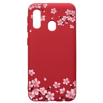 Husa de protectie Samsung Galaxy A40, Pastel Colors - Flowers, silicon, cu interiorul din material textil, protectie camera, Red, PR694 Husa de protectie Samsung Galaxy A40, Pastel Colors - Flowers, silicon, cu interiorul din material textil, protectie camera, Red, PR694