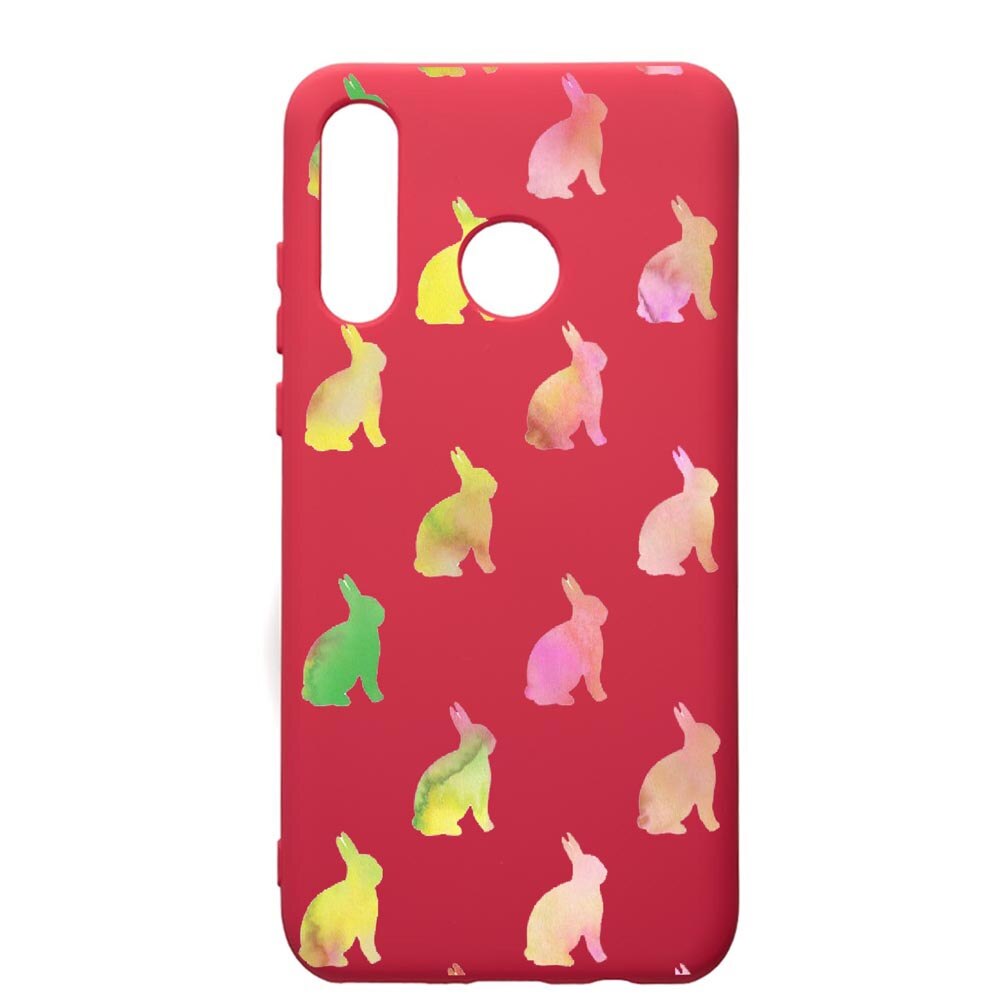 Husa de protectie Huawei P30 Lite, Cool Rabbits, silicon, cu interiorul din material textil, protectie camera, Maroon, PM695