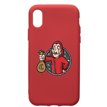 Husa de protectie Samsung Galaxy A10, La Casa De Papel, silicon, cu interiorul din material textil, protectie camera, Red, PR700 Husa de protectie Samsung Galaxy A10, La Casa De Papel, silicon, cu interiorul din material textil, protectie camera, Red, PR700