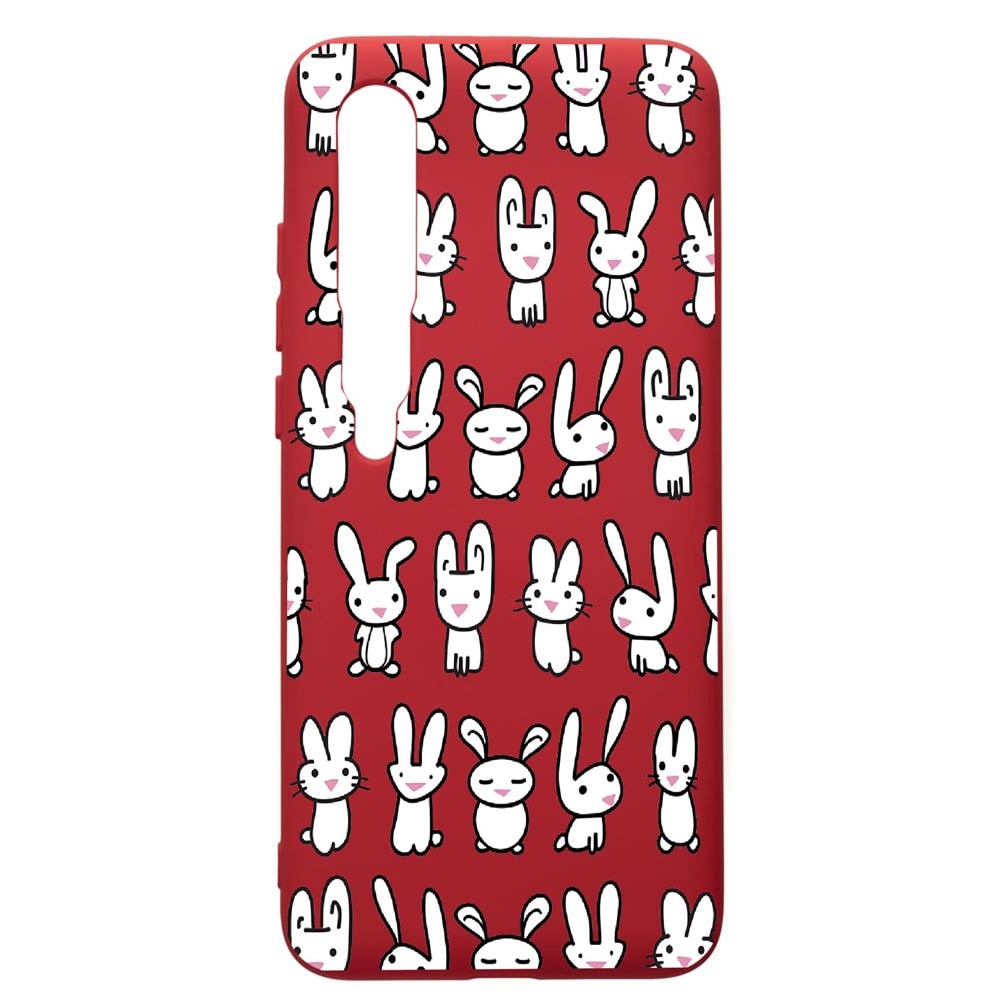 Husa de protectie Xiaomi Mi 10 / Mi 10 Pro, Rabbits, silicon, cu interiorul din material textil, protectie camera, Red, PR691