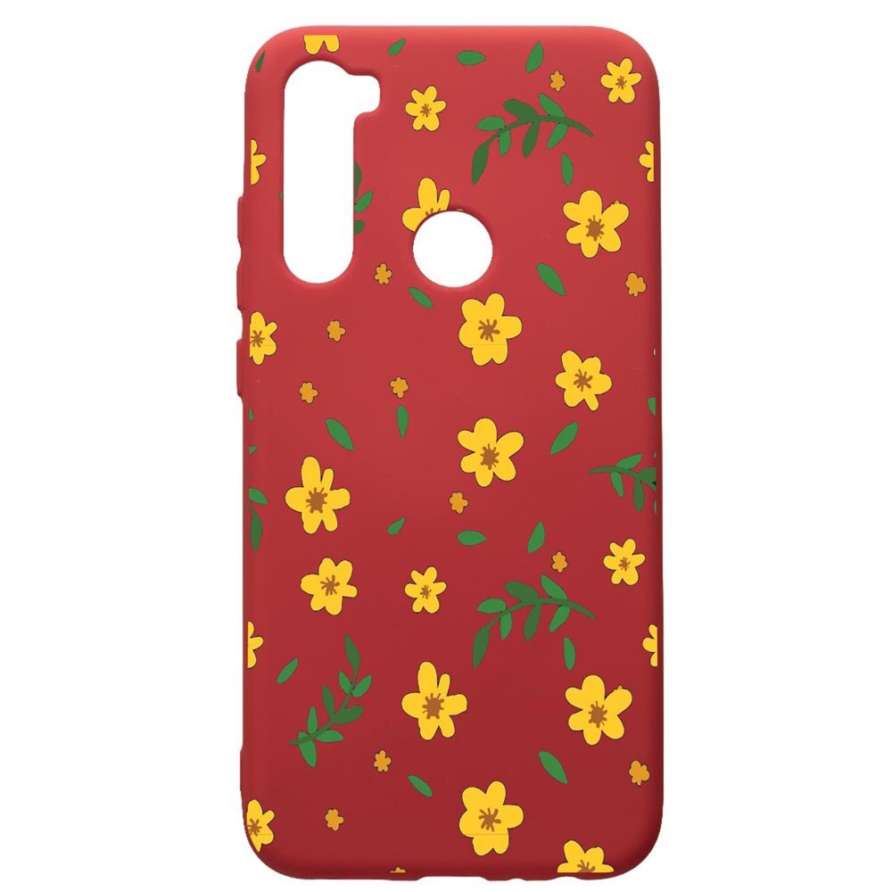 Husa de protectie Xiaomi Redmi Note 8, Little Yellow Flowers, silicon, cu interiorul din material textil, protectie camera, Red, PR696