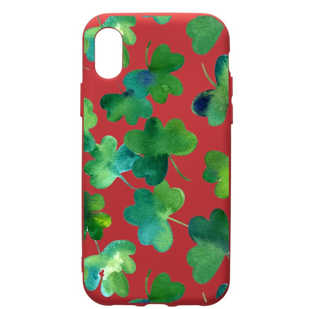 Husa de protectie Xiaomi Redmi 7A, Green Leaf, silicon, cu interiorul din material textil, protectie camera, Red, PR697