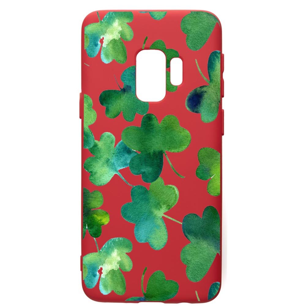 Husa de protectie Samsung Galaxy S9, Green Leaf, silicon, cu interiorul din material textil, protectie camera, Red, PR697