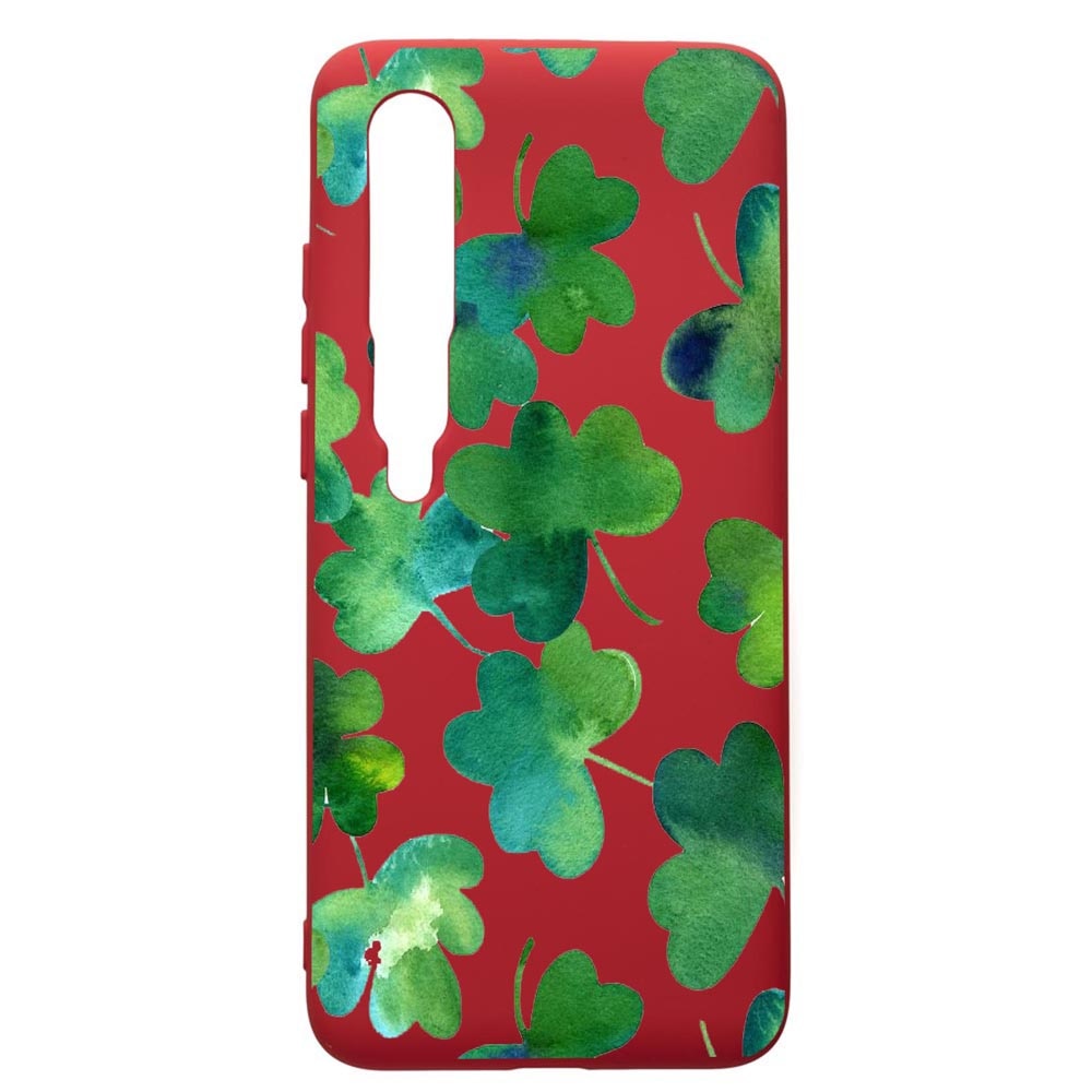 Husa de protectie Xiaomi Mi 10 / Mi 10 Pro, Green Leaf, silicon, cu interiorul din material textil, protectie camera, Red, PR697
