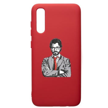 Husa de protectie Samsung Galaxy A50, La Casa De Papel - Profesor, silicon, cu interiorul din material textil, protectie camera, Red, PR712 Husa de protectie Samsung Galaxy A50, La Casa De Papel - Profesor, silicon, cu interiorul din material textil, protectie camera, Red, PR712