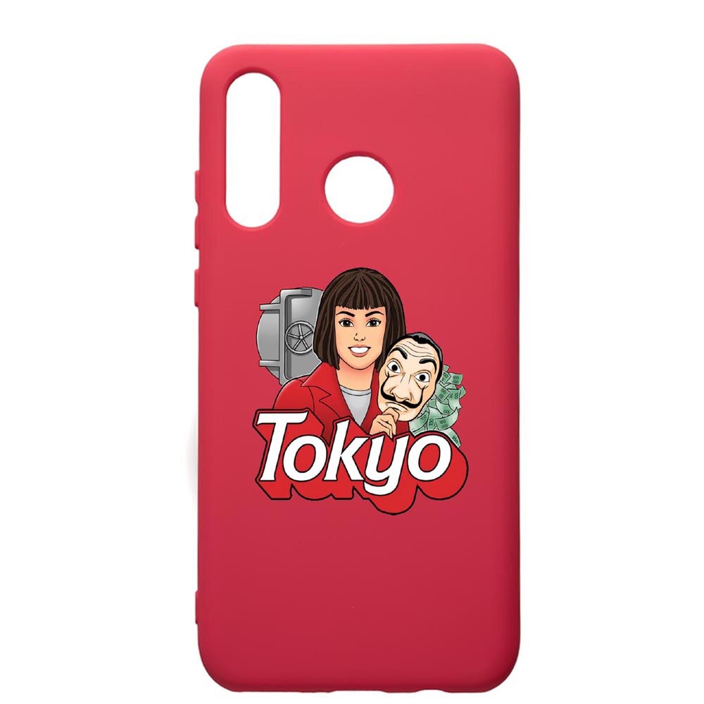 Husa de protectie Huawei P30 Lite, La Casa De Papel - Tokyo, silicon, cu interiorul din material textil, protectie camera, Maroon, PM717