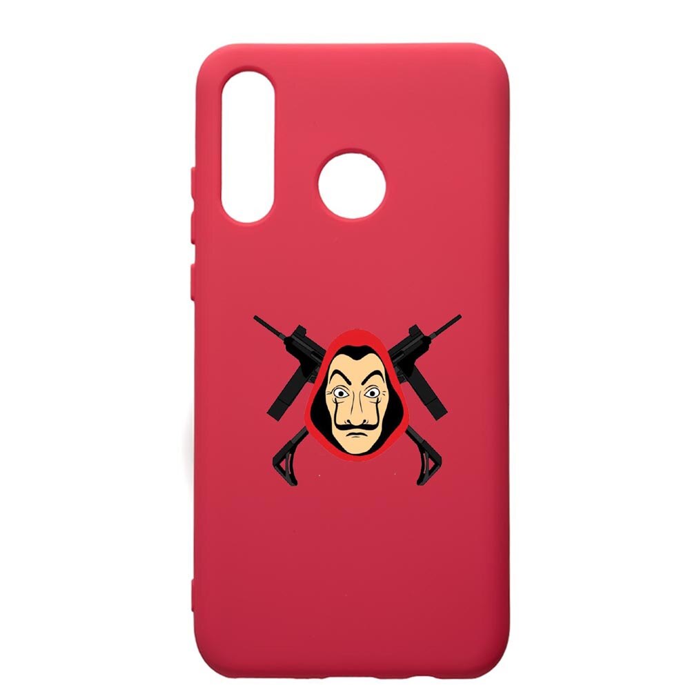 Husa de protectie Huawei P30 Lite, La Casa De Papel, silicon, cu interiorul din material textil, protectie camera, Maroon, PM714