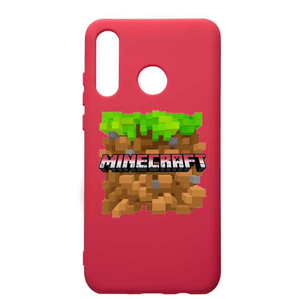 Husa de protectie Huawei P30 Lite, Minecraft, silicon, cu interiorul din material textil, protectie camera, Maroon, PM726