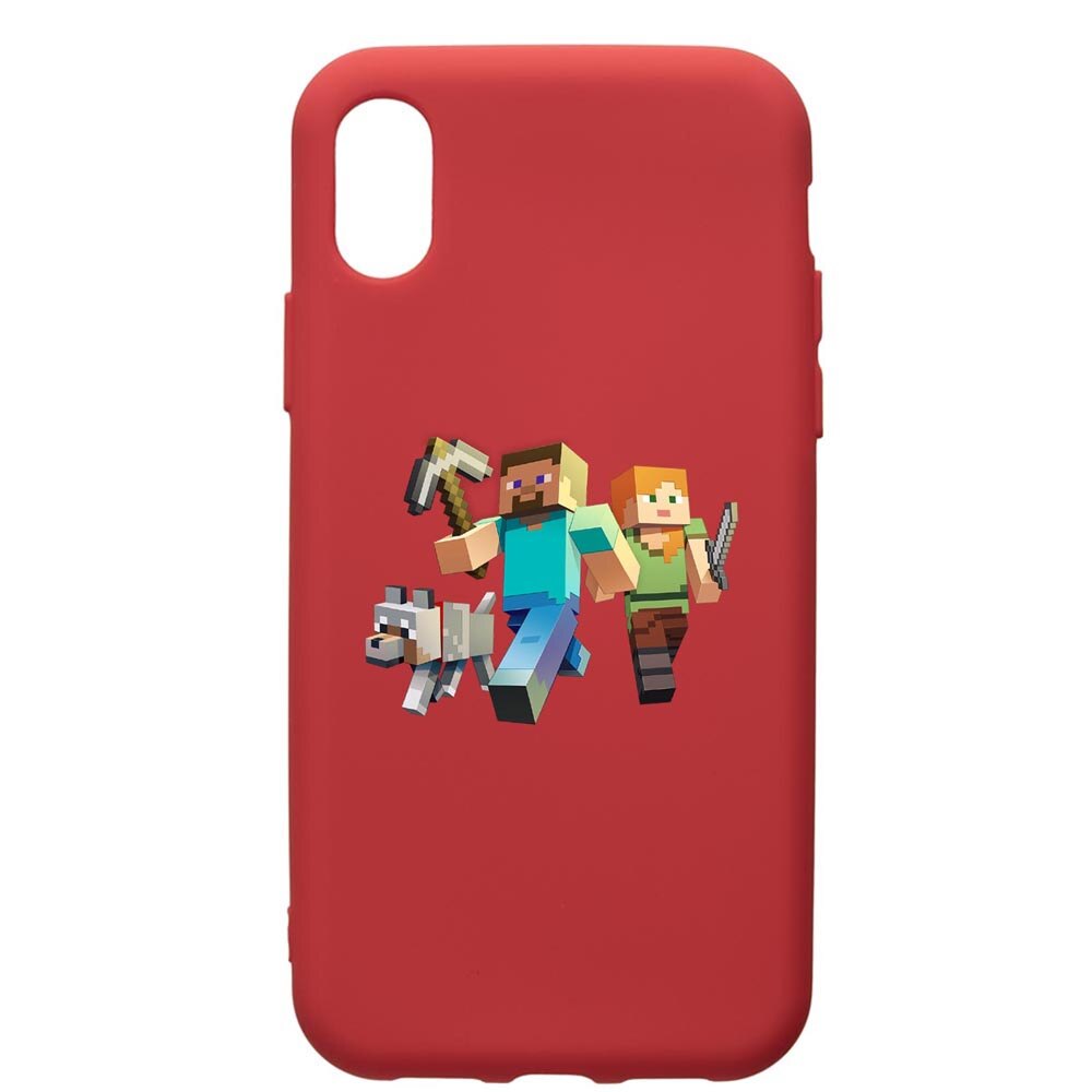Husa de protectie Apple iPhone XS / iPhone X, Minecraft, silicon, cu interiorul din material textil, protectie camera, Red, PR730