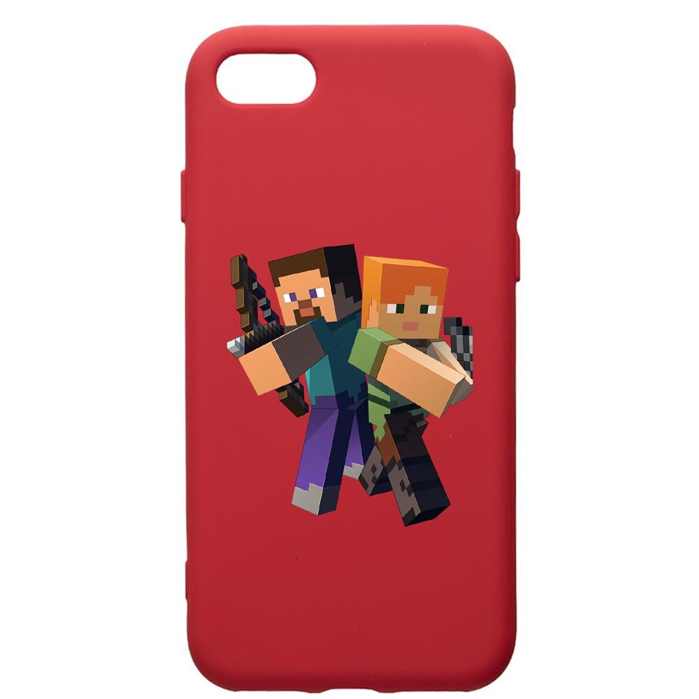 Husa de protectie Apple iPhone 8 Plus / iPhone 7 Plus, Minecraft, silicon, cu interiorul din material textil, protectie camera, Red, PR728