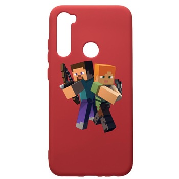 Husa de protectie Xiaomi Redmi Note 8, Minecraft, silicon, cu interiorul din material textil, protectie camera, Red, PR728 Husa de protectie Xiaomi Redmi Note 8, Minecraft, silicon, cu interiorul din material textil, protectie camera, Red, PR728