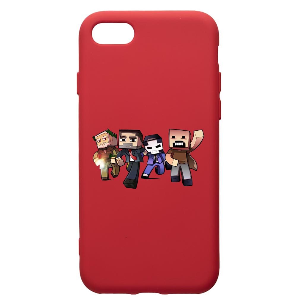 Husa de protectie Apple iPhone 8 Plus / iPhone 7 Plus, Minecraft, silicon, cu interiorul din material textil, protectie camera, Red, PR727