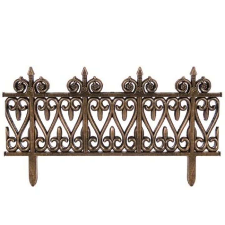 Ограда за градинска декорация, бронз, 62 х 35 см, пластмаса, комплект от 5 части