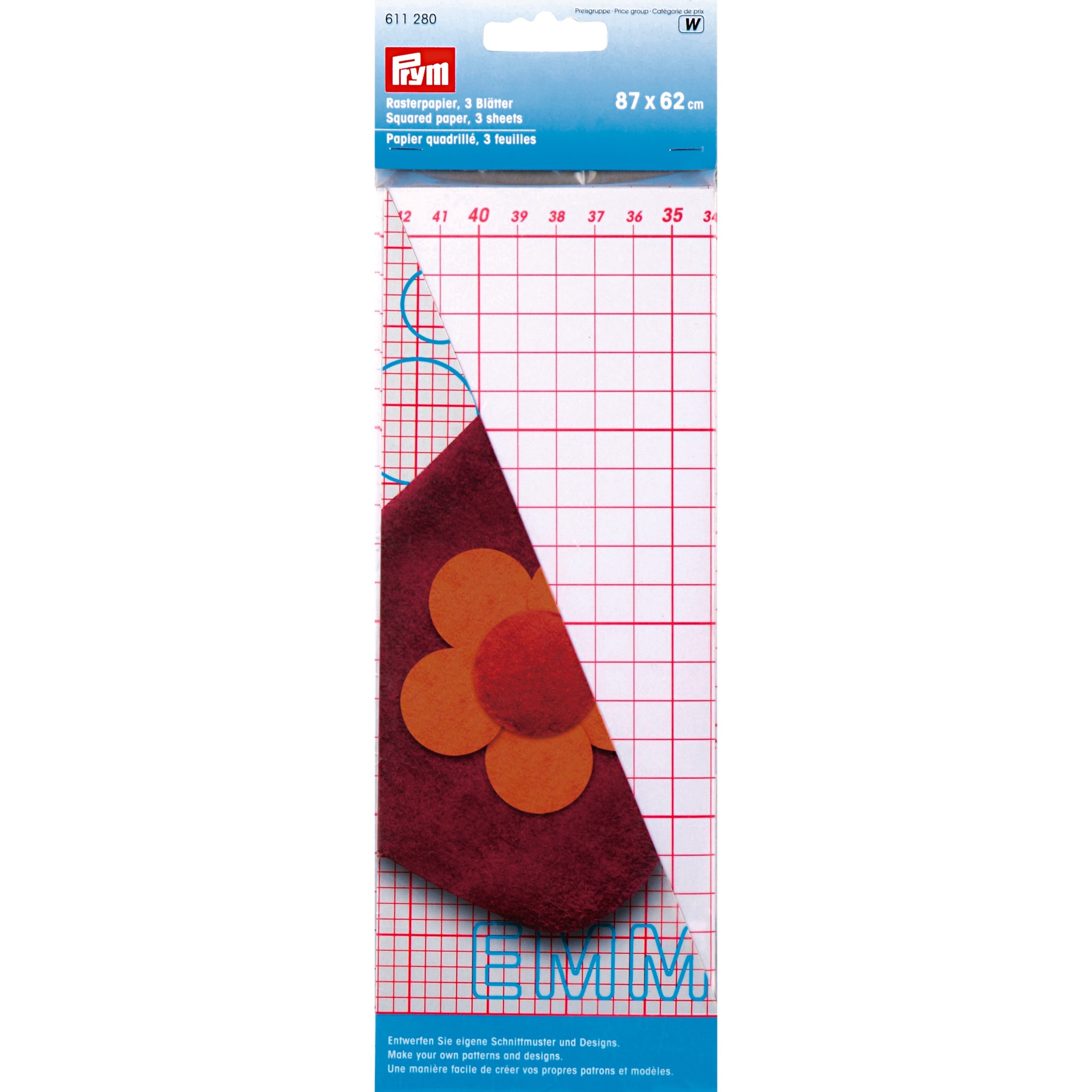 Hartie gradata pentru sabloane, Prym, 3 coli, 87x62 cm