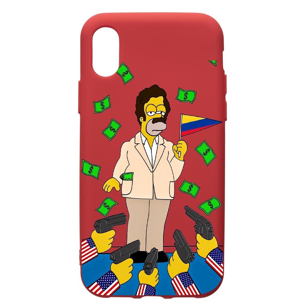 Husa de protectie Xiaomi Redmi 7A, Narcos The Simpsons, silicon, cu interiorul din material textil, protectie camera, Red, PR439
