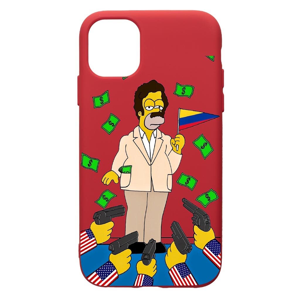 Husa de protectie Samsung Galaxy A51, Narcos The Simpsons, silicon, cu interiorul din material textil, protectie camera, Red, PR439