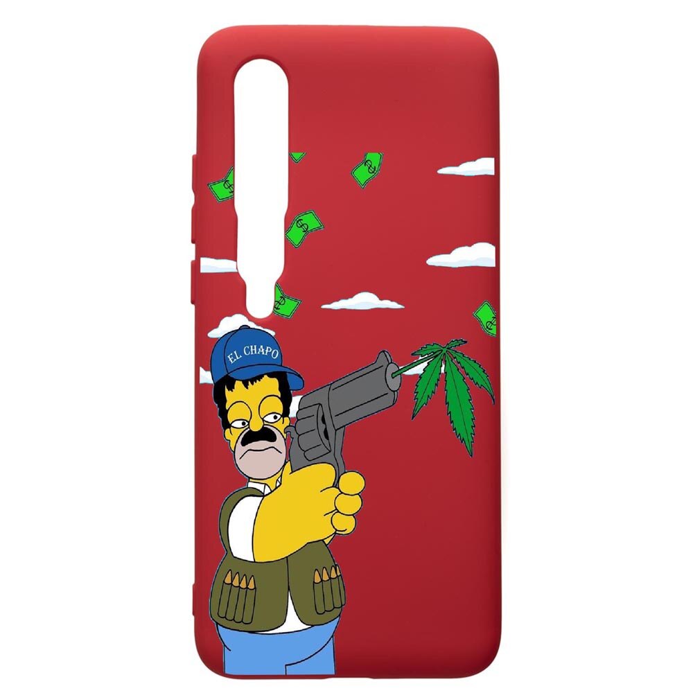 Husa de protectie Xiaomi Mi 10 / Mi 10 Pro, Narcos The Simpsons, silicon, cu interiorul din material textil, protectie camera, Red, PR441