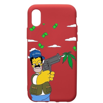 Husa de protectie Samsung Galaxy A10, Narcos The Simpsons, silicon, cu interiorul din material textil, protectie camera, Red, PR441 Husa de protectie Samsung Galaxy A10, Narcos The Simpsons, silicon, cu interiorul din material textil, protectie camera, Red, PR441
