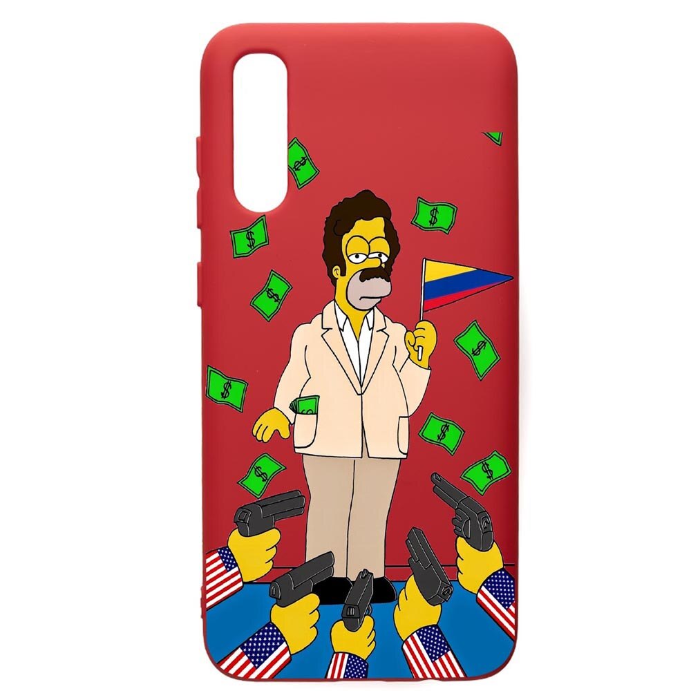 Husa de protectie Samsung Galaxy A70, Narcos The Simpsons, silicon, cu interiorul din material textil, protectie camera, Red, PR439