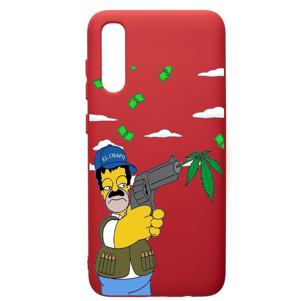 Husa de protectie Samsung Galaxy A70, Narcos The Simpsons, silicon, cu interiorul din material textil, protectie camera, Red, PR441
