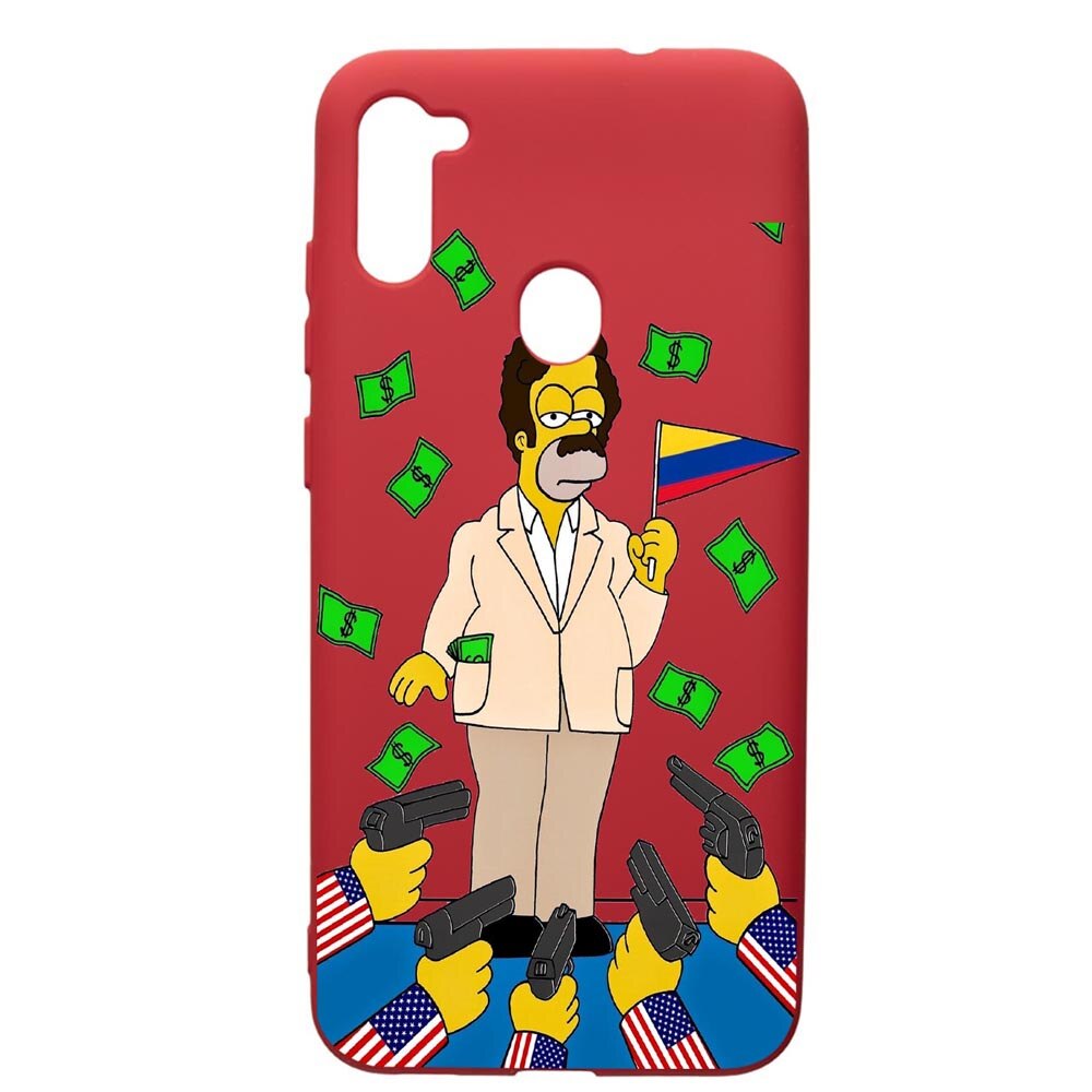 Husa de protectie Samsung Galaxy A11, Narcos The Simpsons, silicon, cu interiorul din material textil, protectie camera, Red, PR439