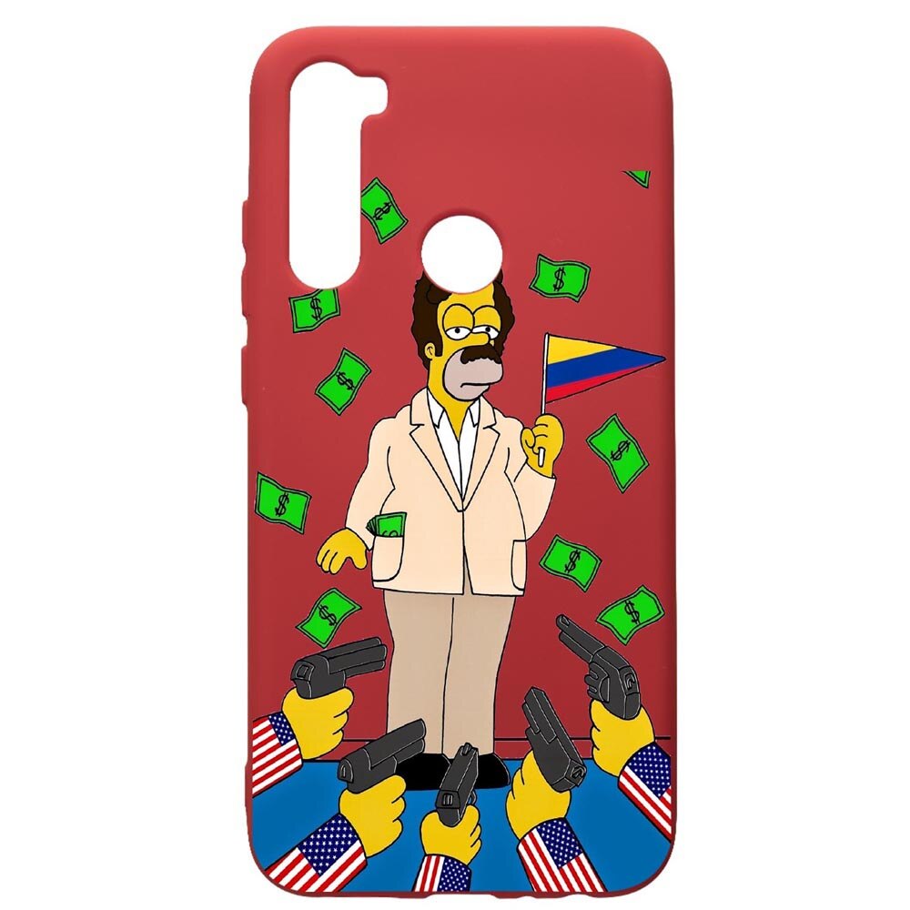 Husa de protectie Xiaomi Redmi Note 8, Narcos The Simpsons, silicon, cu interiorul din material textil, protectie camera, Red, PR439
