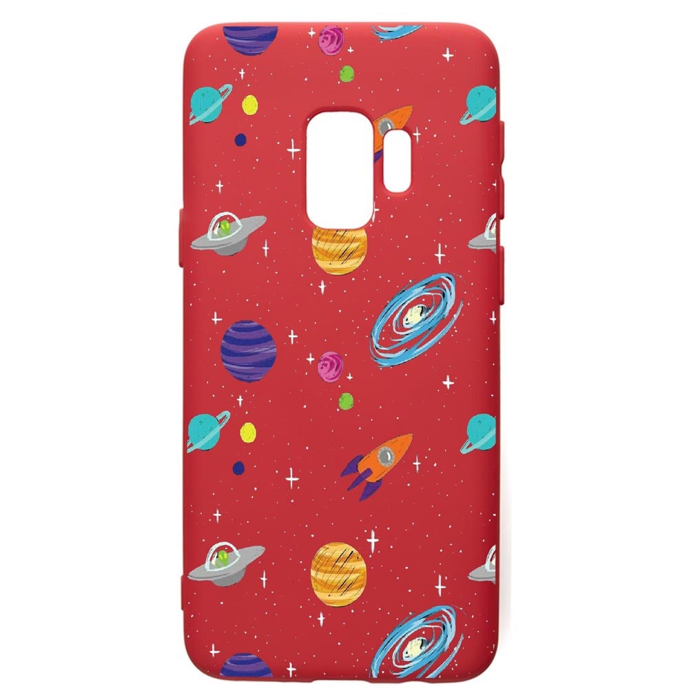 Husa de protectie Samsung Galaxy S9, Universe - Planets, silicon, cu interiorul din material textil, protectie camera, Red, PR466