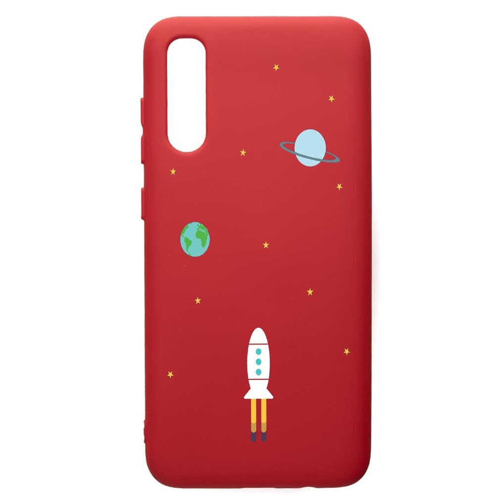 Husa de protectie Samsung Galaxy A70, Universe Spacecraft, silicon, cu interiorul din material textil, protectie camera, Red, PR471