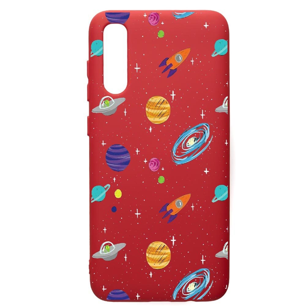 Husa de protectie Samsung Galaxy A70, Universe - Planets, silicon, cu interiorul din material textil, protectie camera, Red, PR466