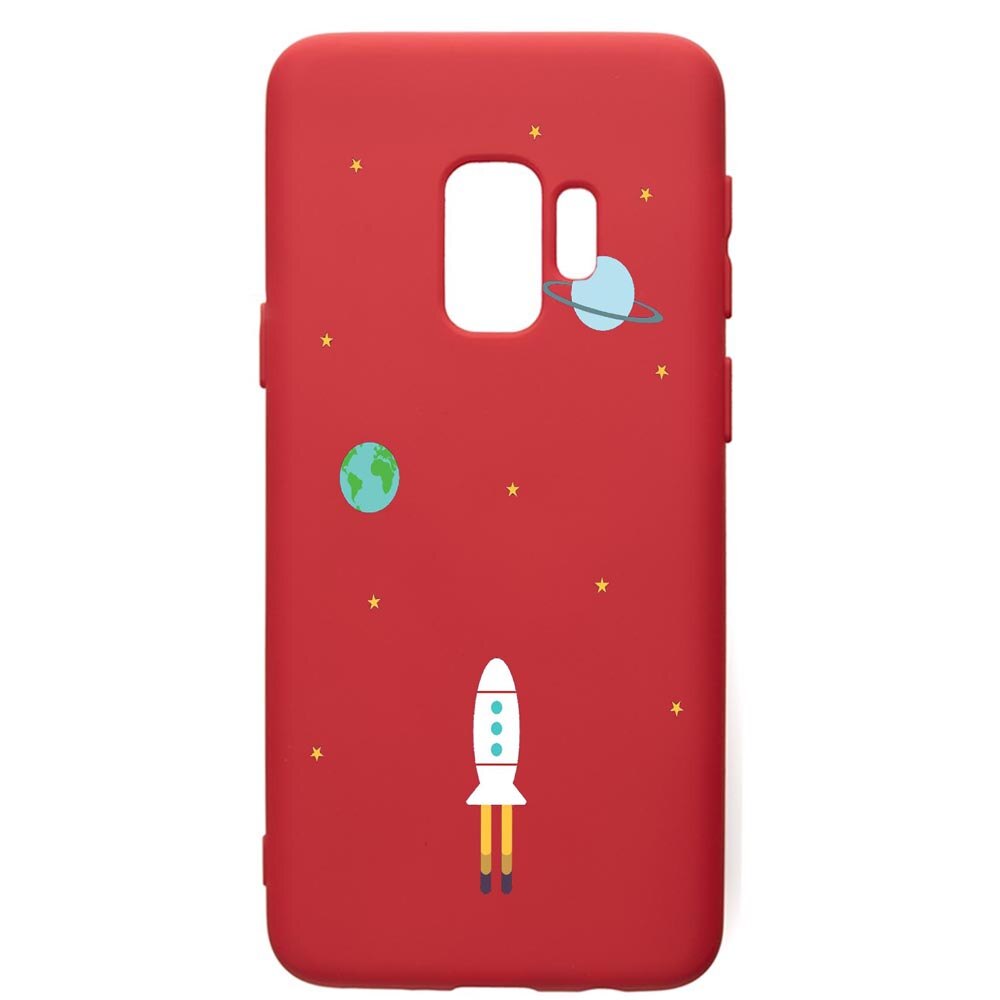 Husa de protectie Samsung Galaxy S9, Universe Spacecraft, silicon, cu interiorul din material textil, protectie camera, Red, PR471